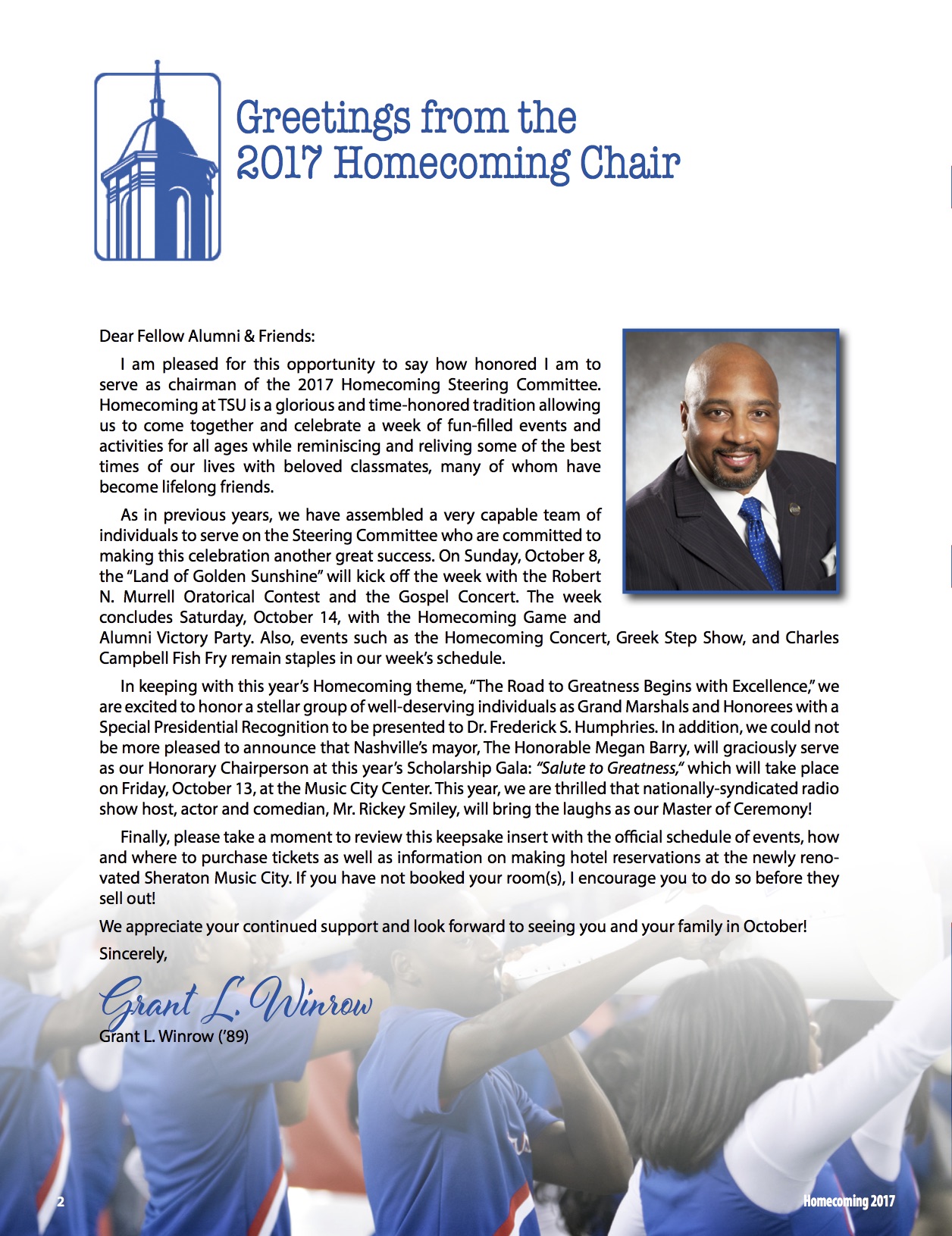 Homecoming Chair Welcome Letter