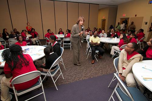 President speaks with students