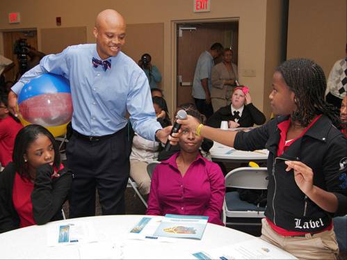 Miller with students