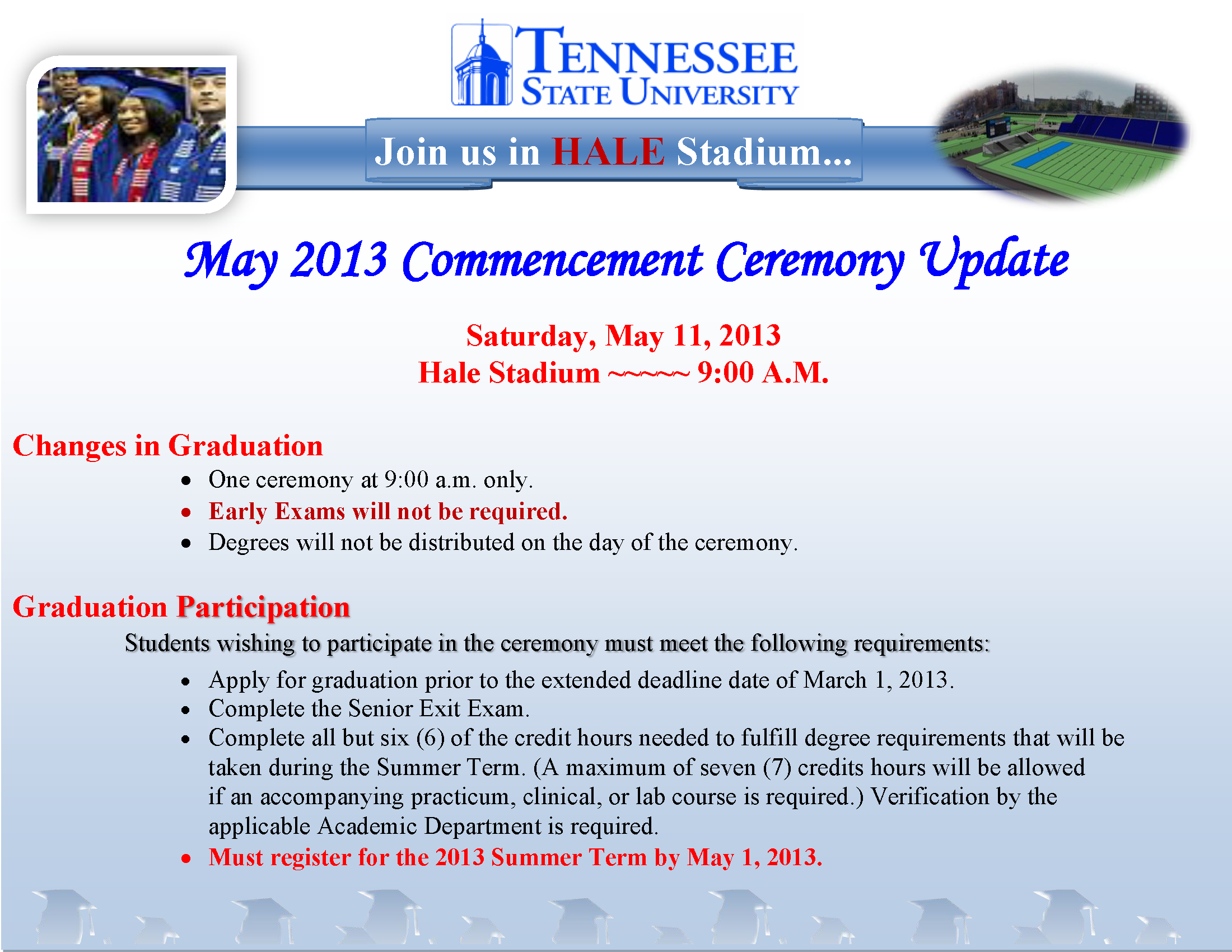 update of May 2013 graduation ceremony