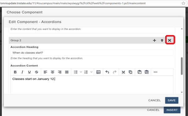 component mark icon to delete element