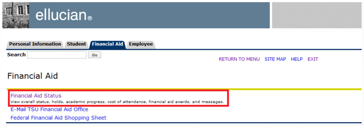 Financial Aid Status Link