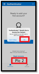 Ok Button to Allow Access To Camera