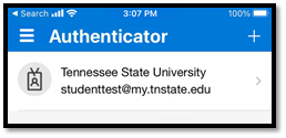 Authenticator App TSU Account Screen