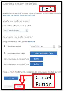 Cancel Button Click on Additional Security Verification Screen
