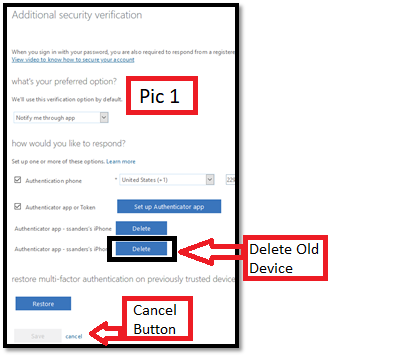 Additional Security Verification Screen Delete button to delete old device