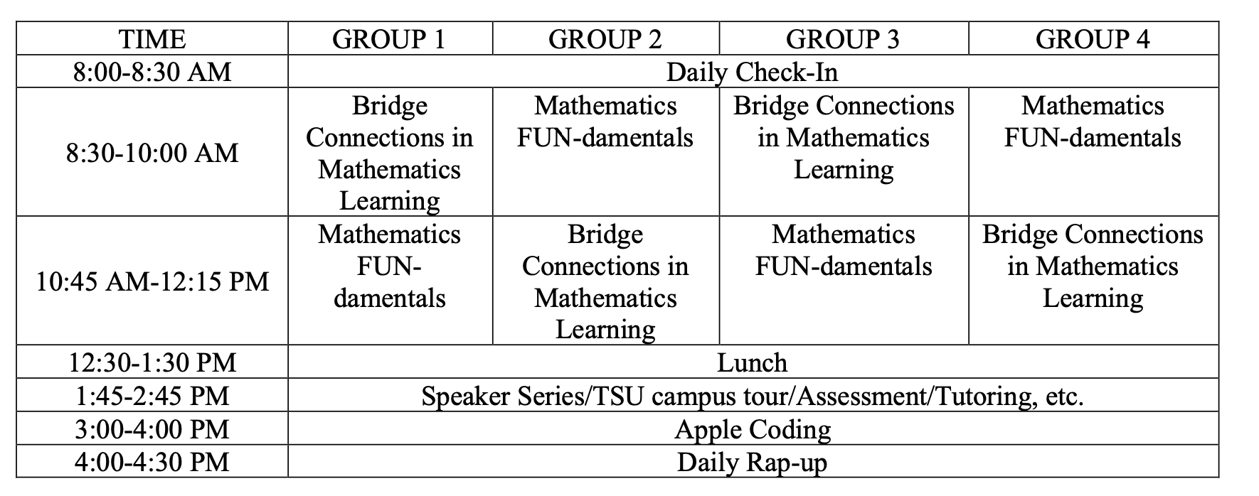 Summer Schedule