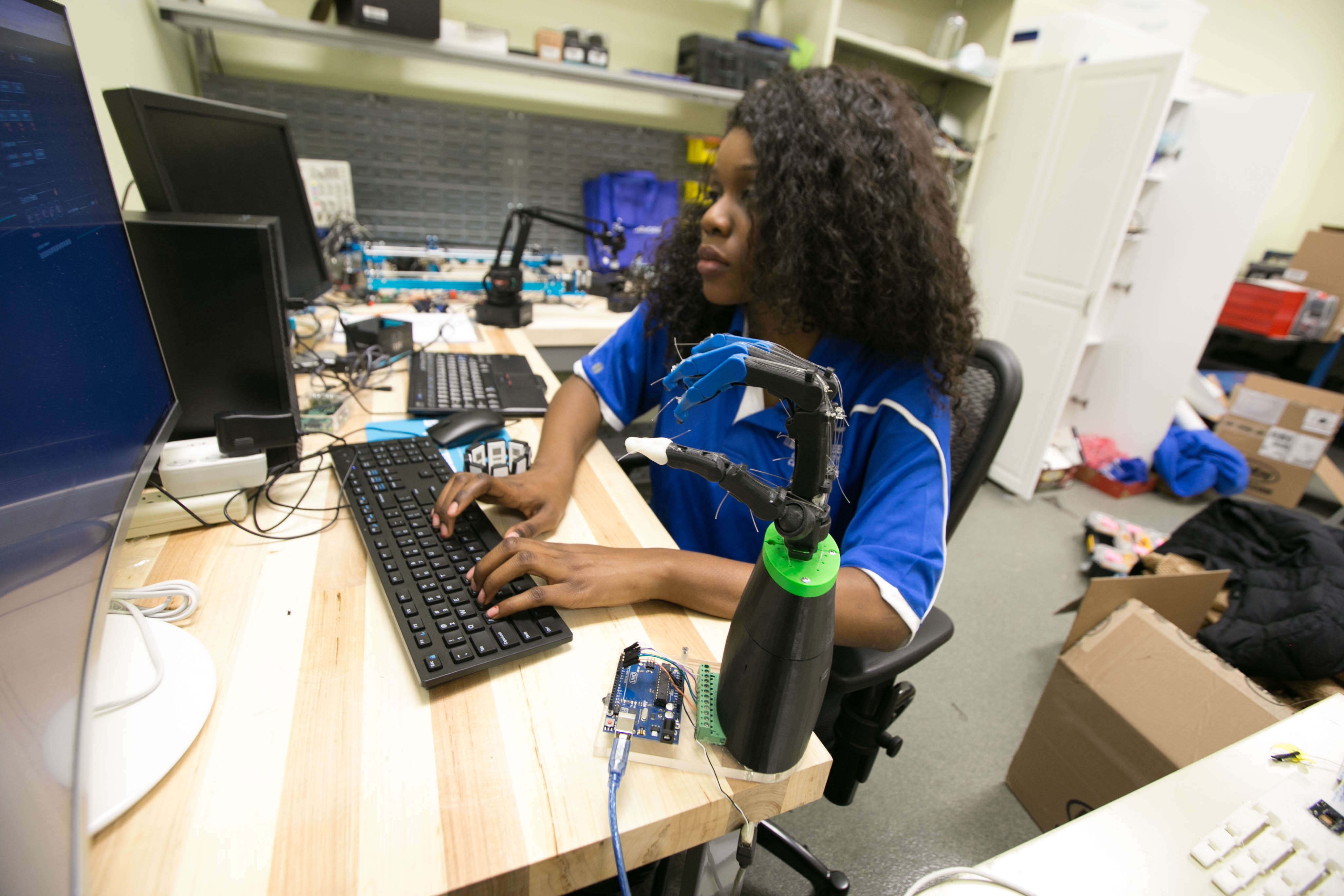 female student with robot 