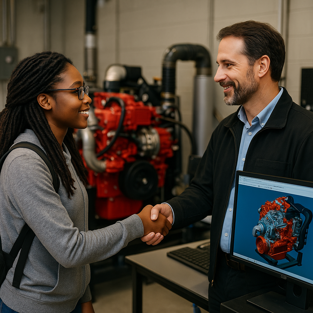 student shaking hand with faculty 