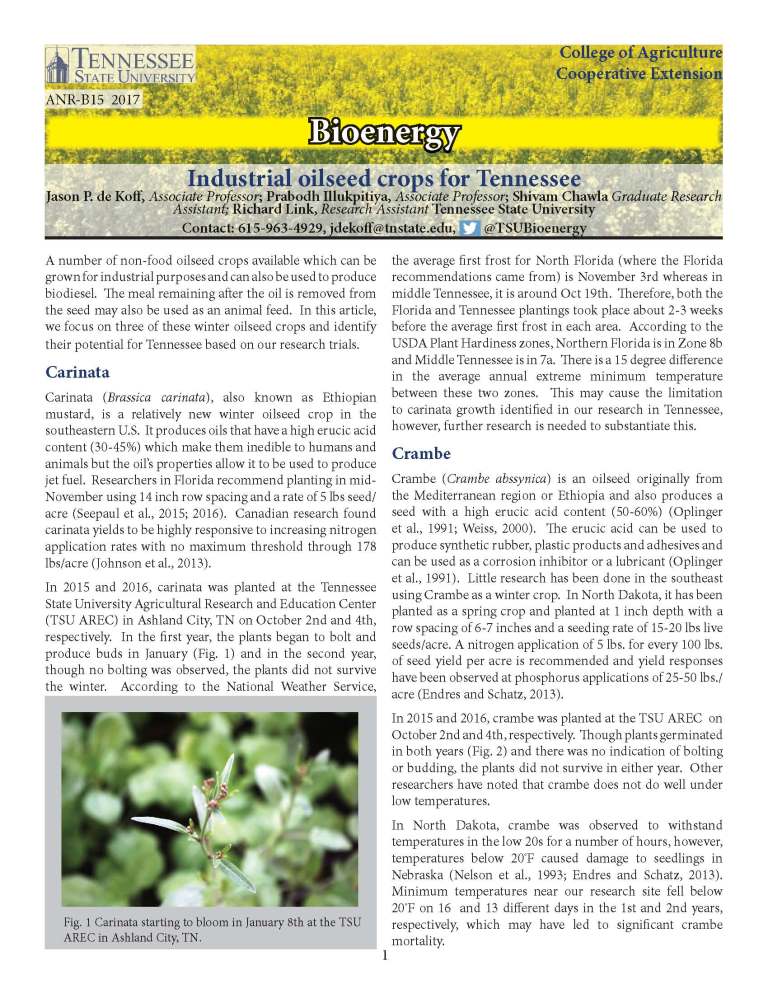 Industrial oilseeds for Tennessee front cover