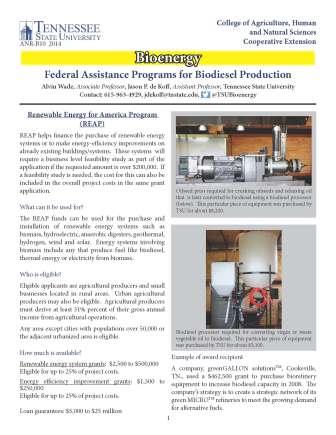 Federal assistance programs for biodiesel production cover