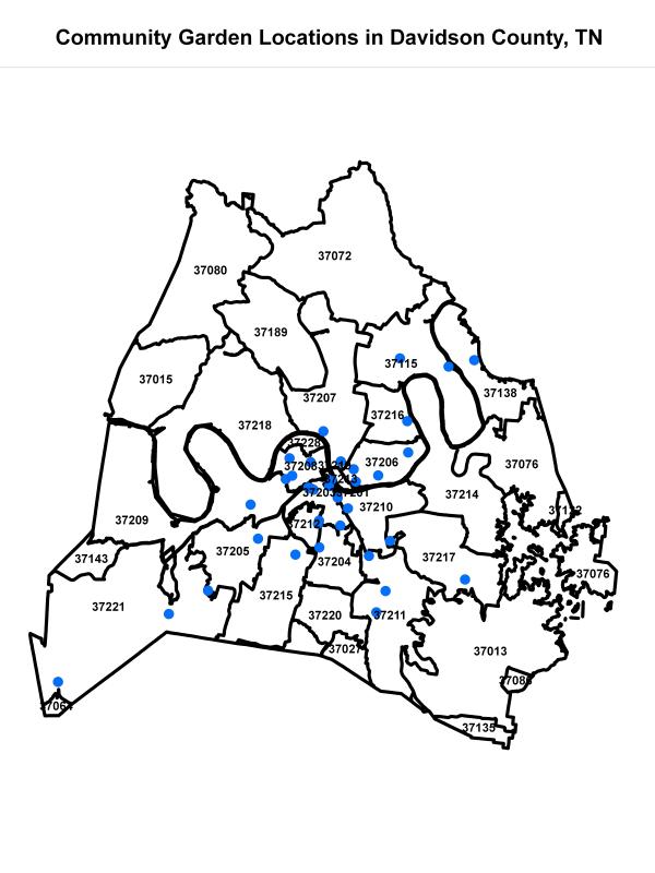 Community Garden location in Davidson County