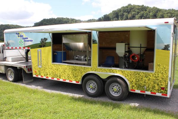 Mobile Biodiesel demo unit with windows open