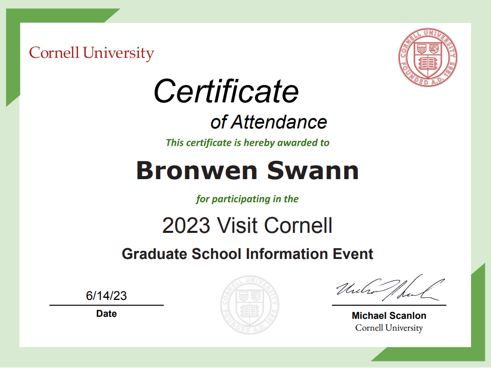 Bronwen Certificate