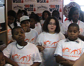 YAMS campers in radio station studio